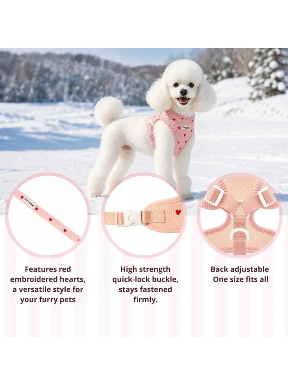 Medium No-Pull Dog Harness with Embroidered Heart - Pink Pet Vest for Comfort